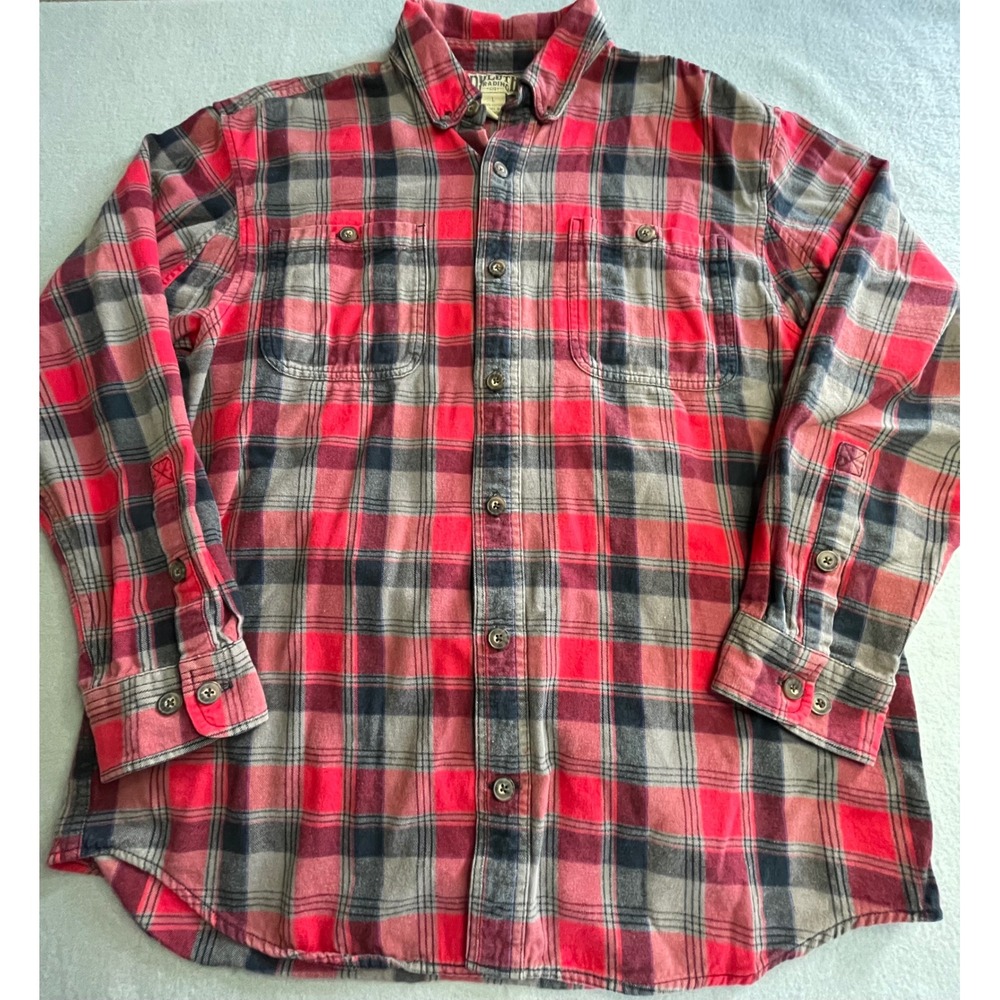 Duluth Trading Co Mens Large Red Plaid Flannel Button Down Shirt 100% Cotton‎